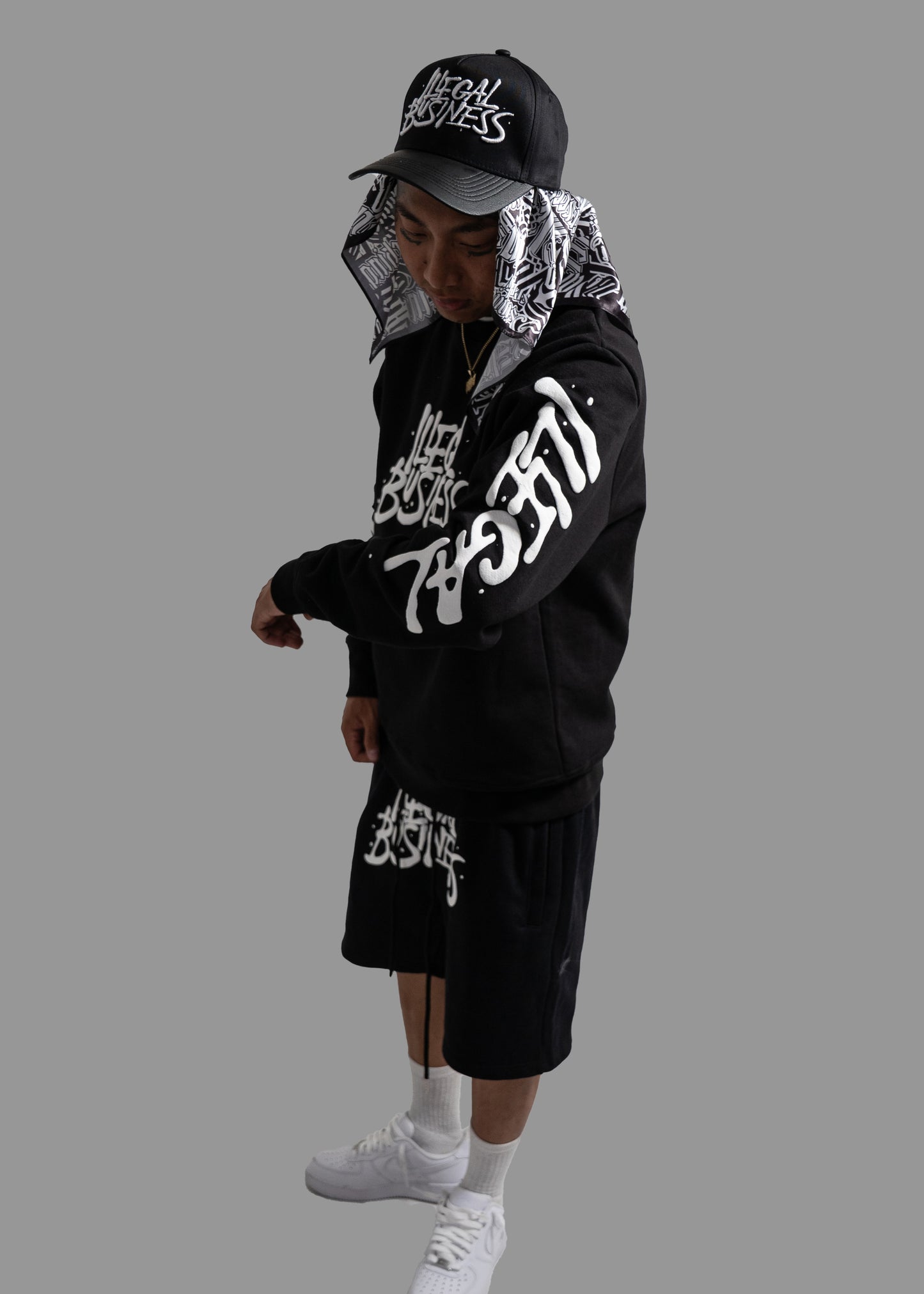 Illegal Business Black Crewneck and Short Set