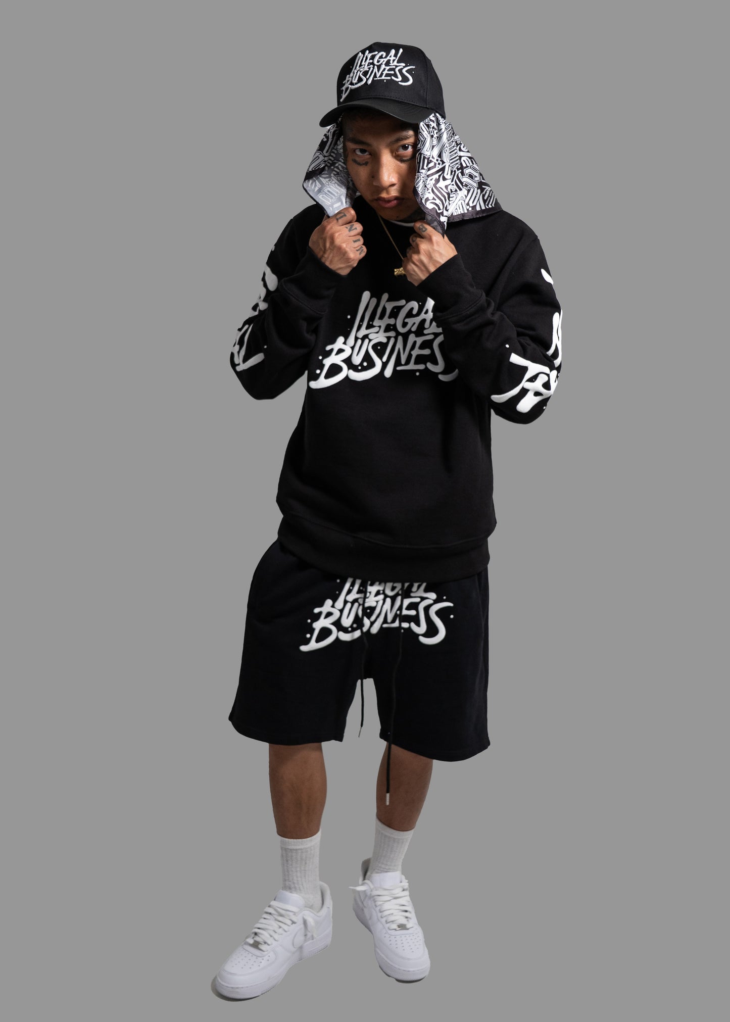 Illegal Business Black Crewneck and Short Set