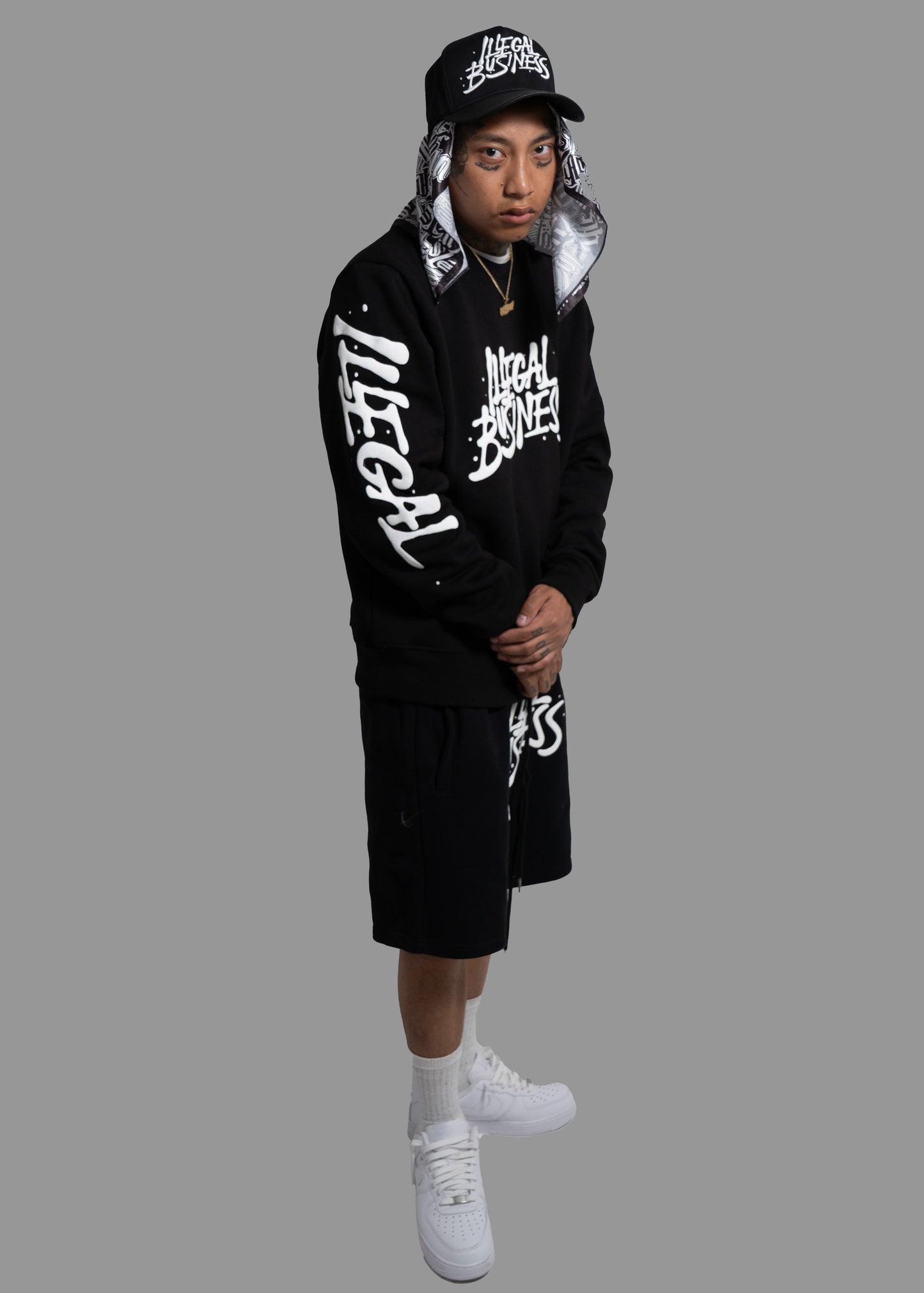 Illegal Business Black Crewneck and Short Set