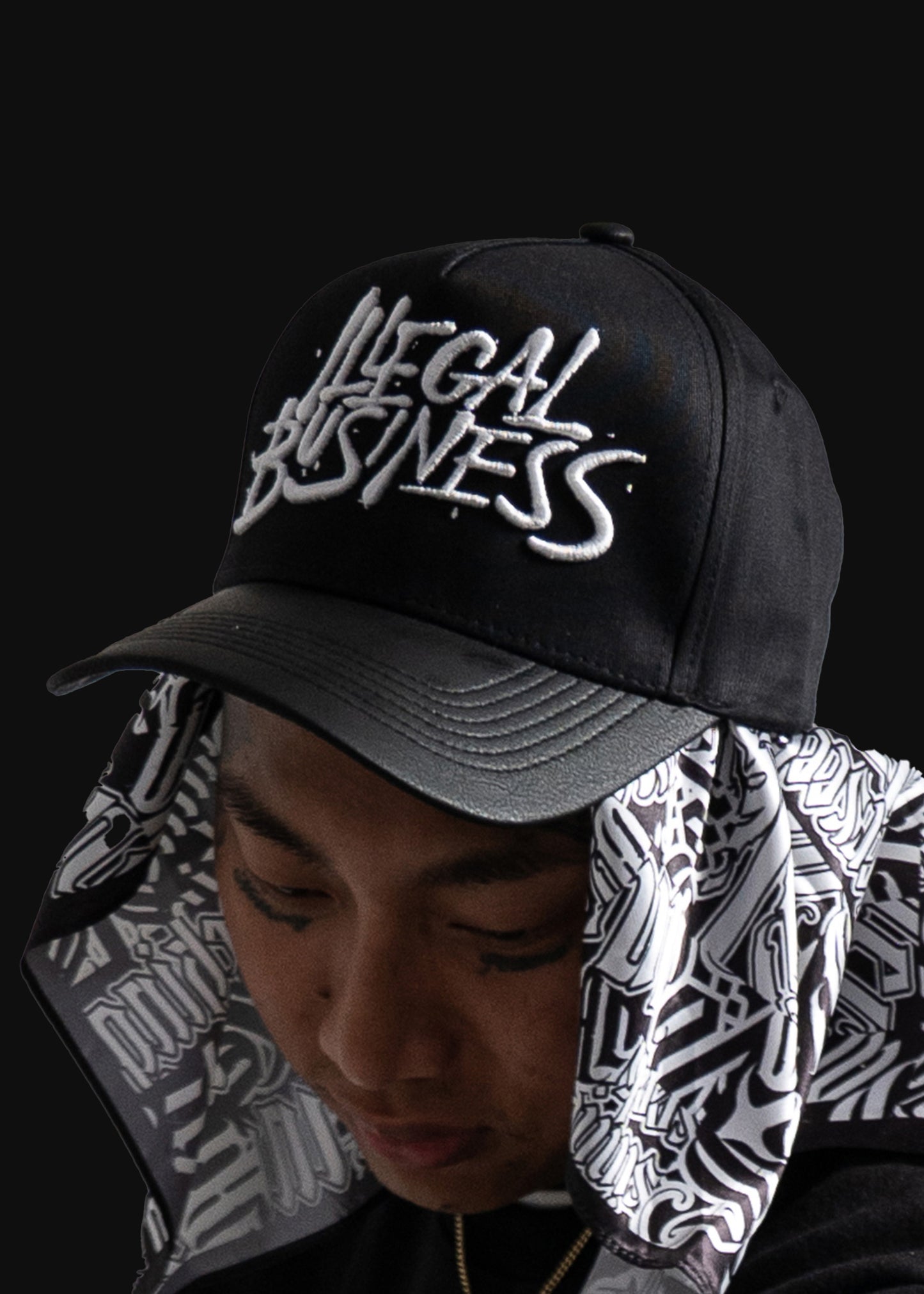 Illegal Business Leather Brim Hat - Black/Black/White
