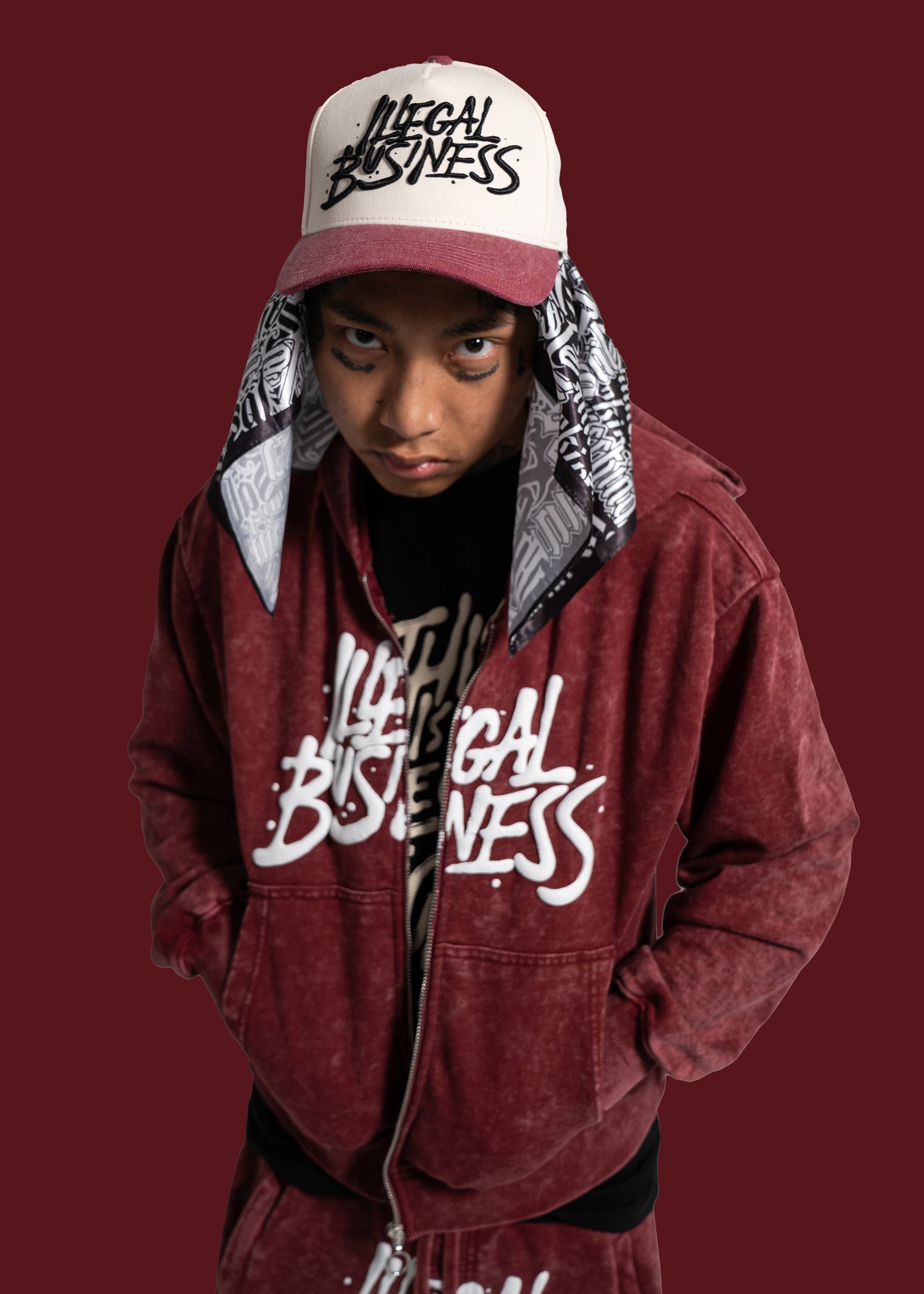Illegal Business Logo SET Acid Hoodie & Acid Shorts - Burgundy Set