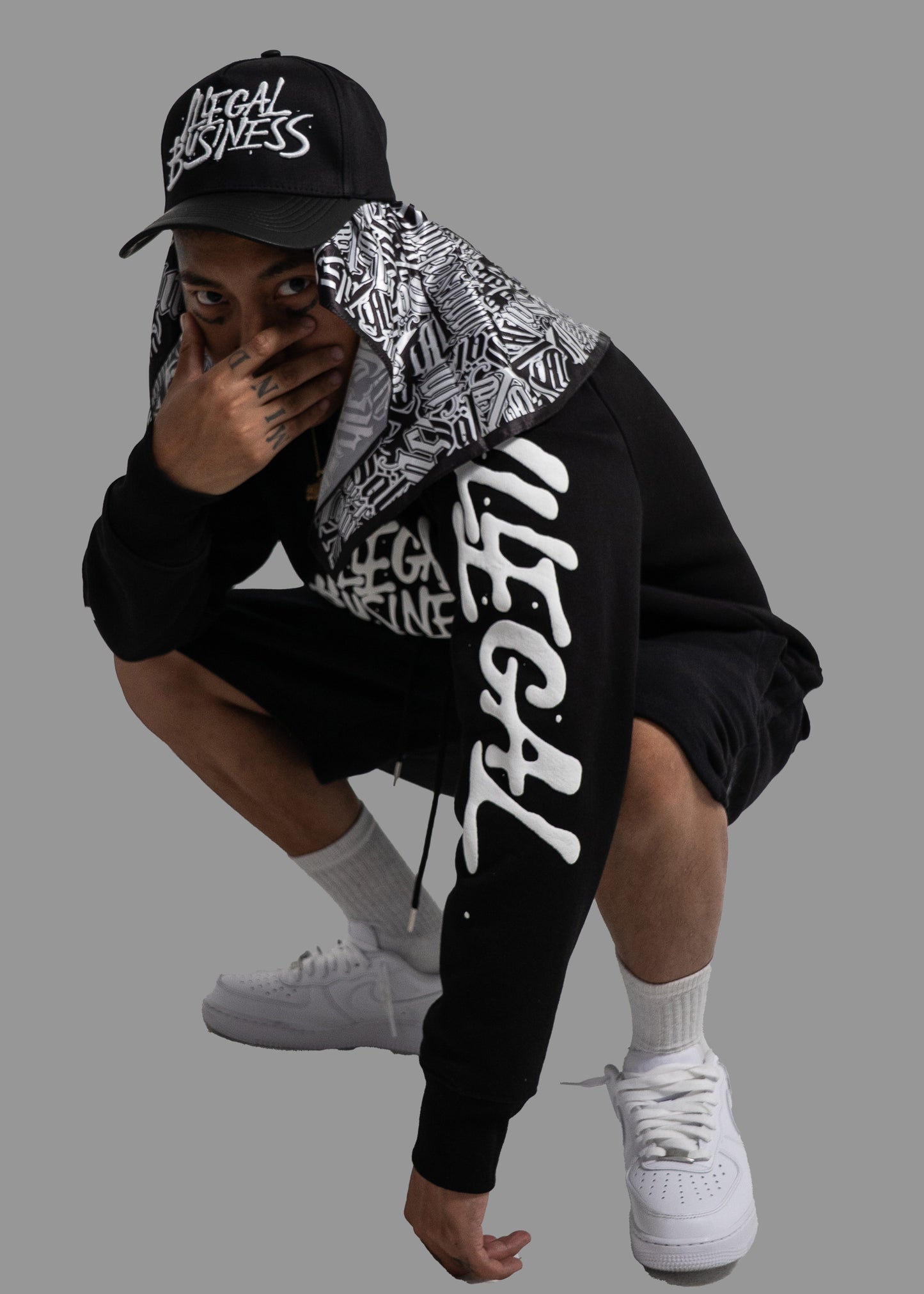 Illegal Business Black Crewneck with Illegal Sleeves