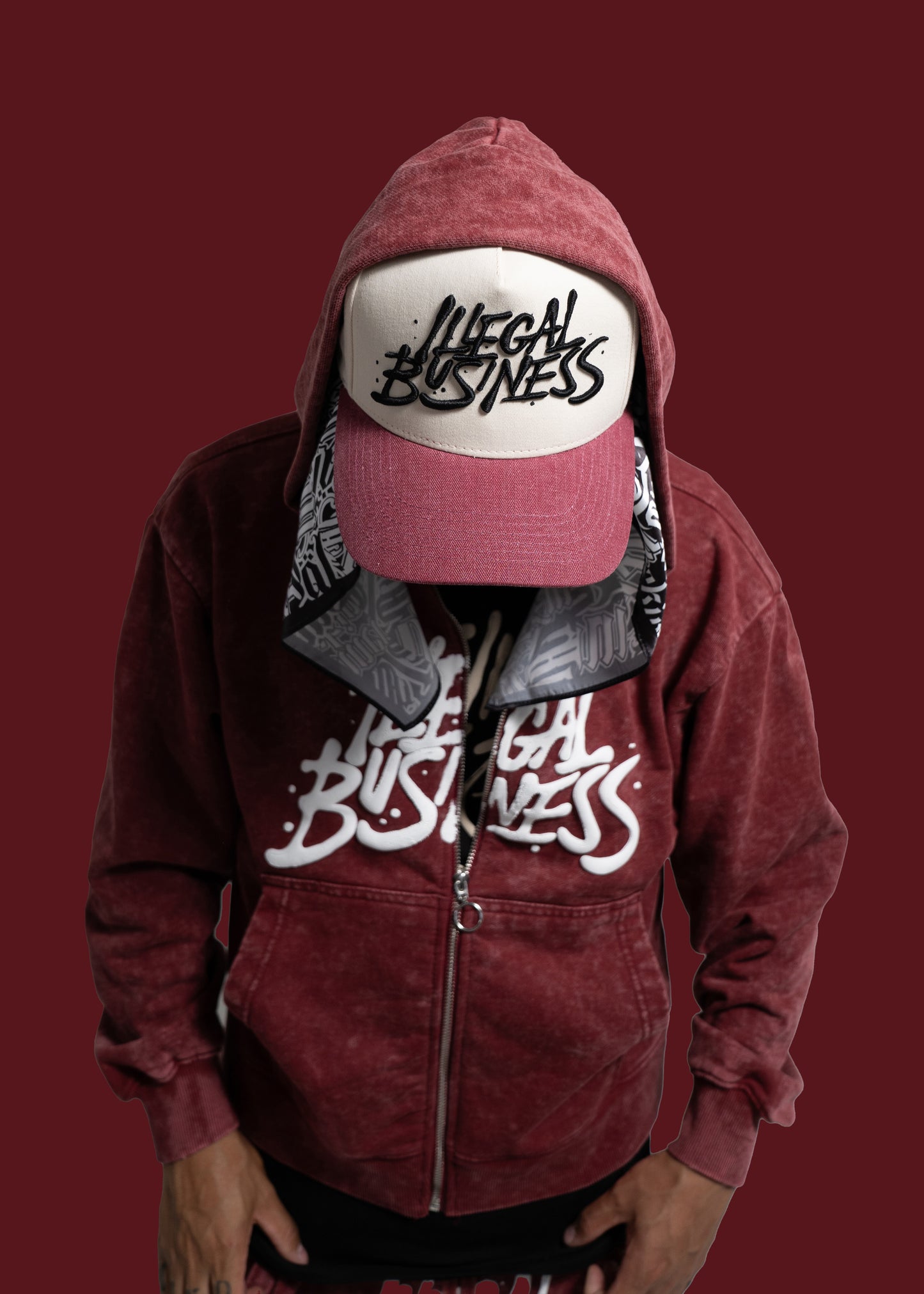 Illegal Business Logo SET Acid Hoodie & Acid Shorts - Burgundy Set