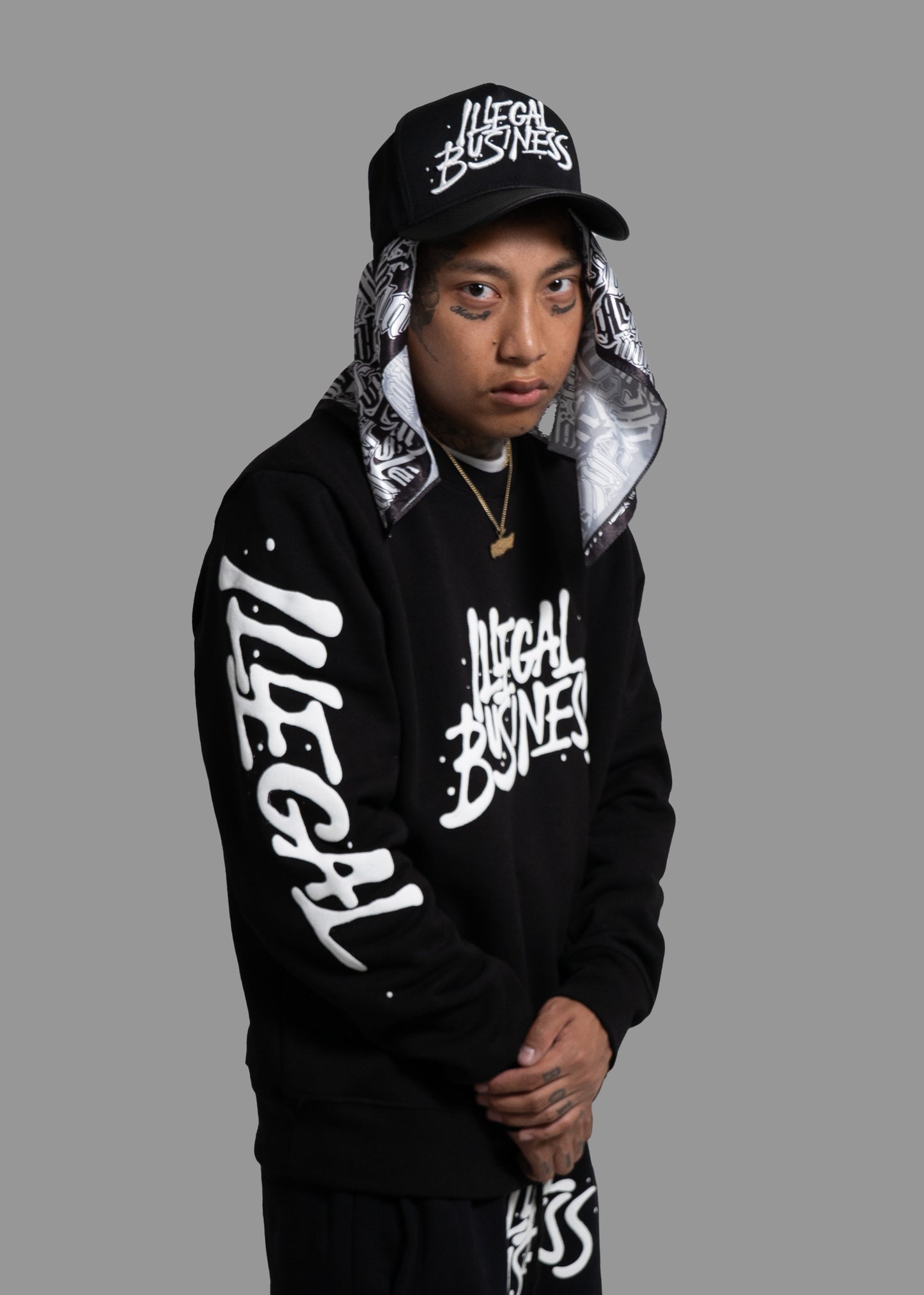 Illegal Business Black Crewneck with Illegal Sleeves