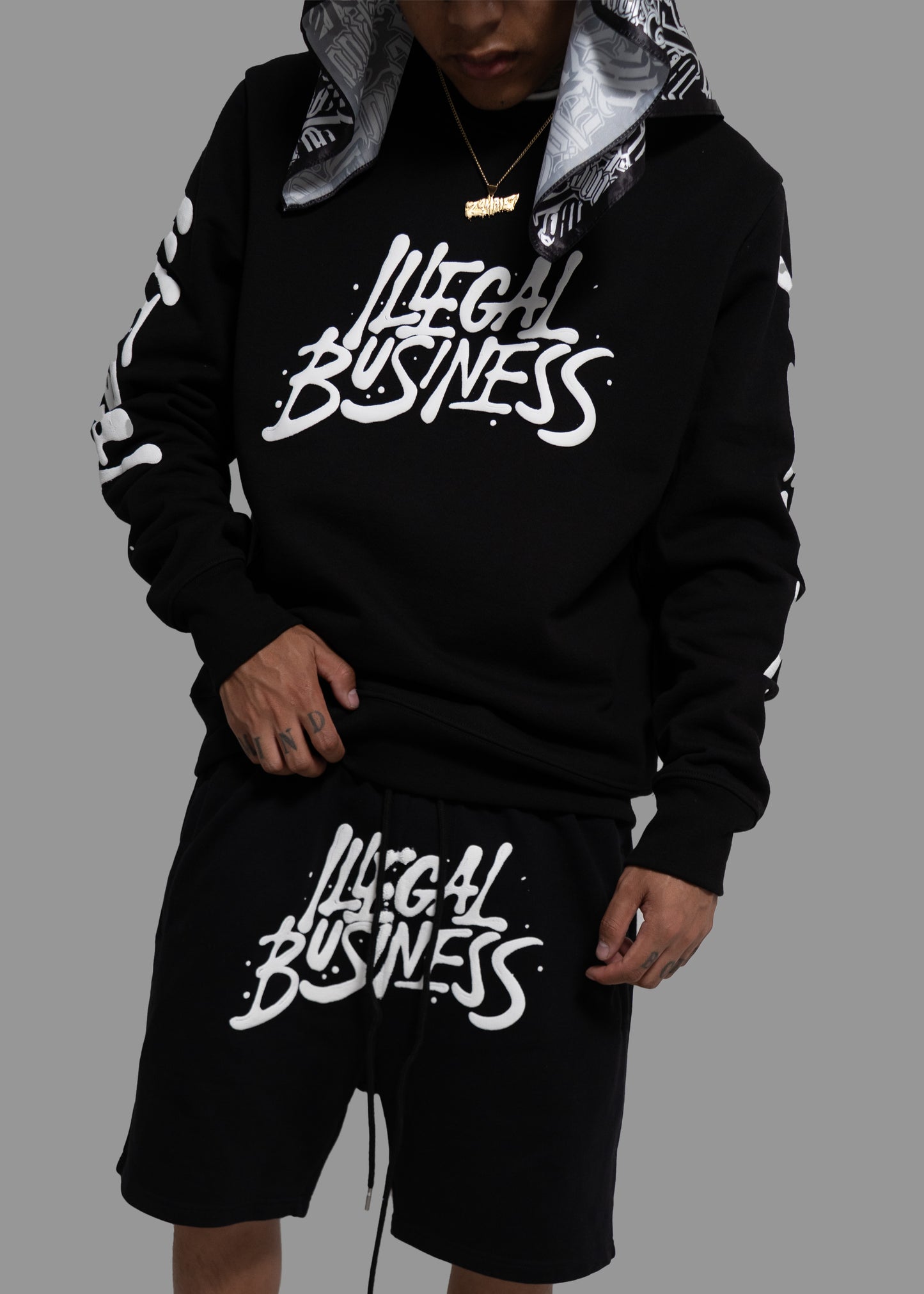 Illegal Business Black Crewneck and Short Set