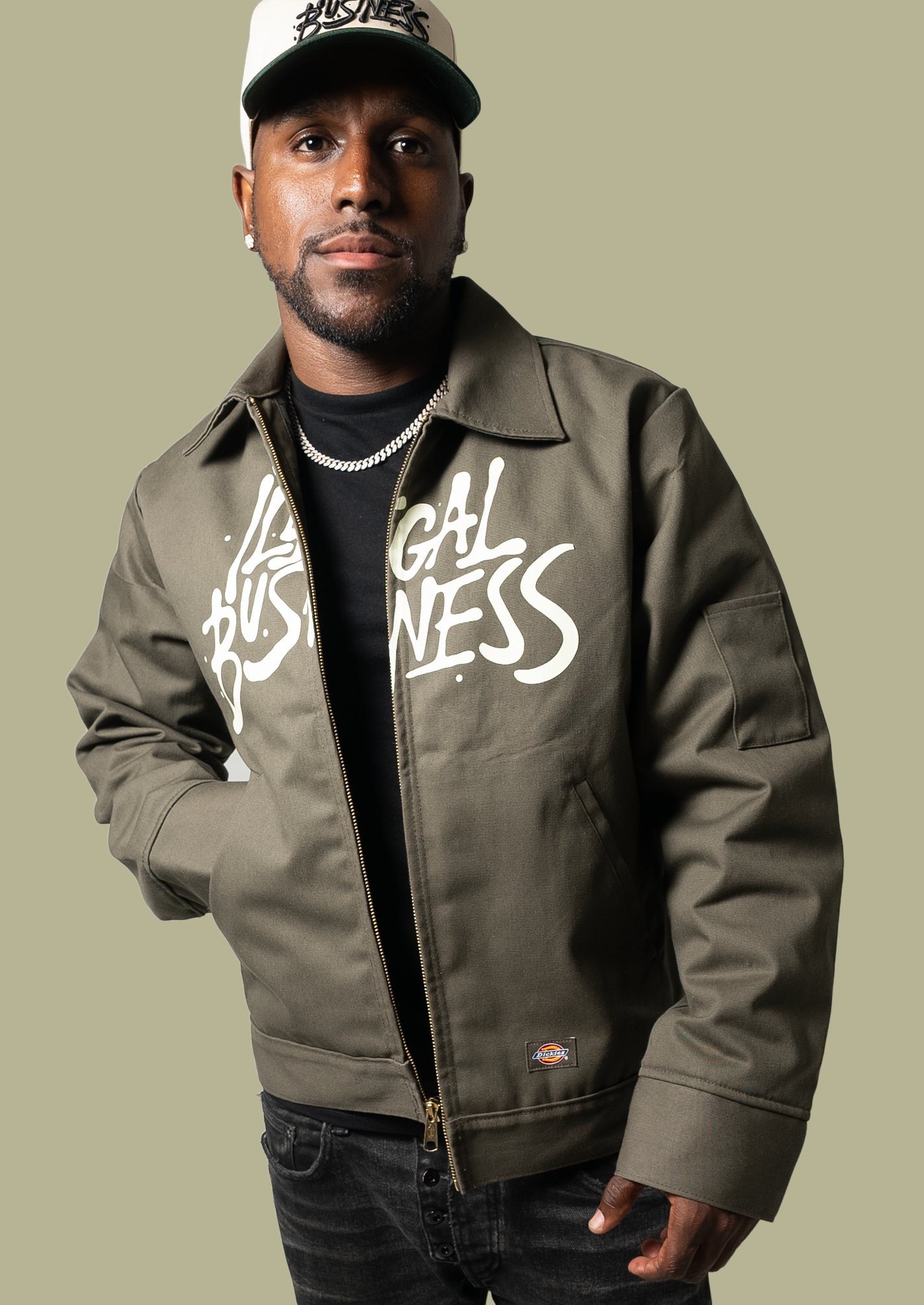 Illegale Dickie Jacket Olive Green and Cream