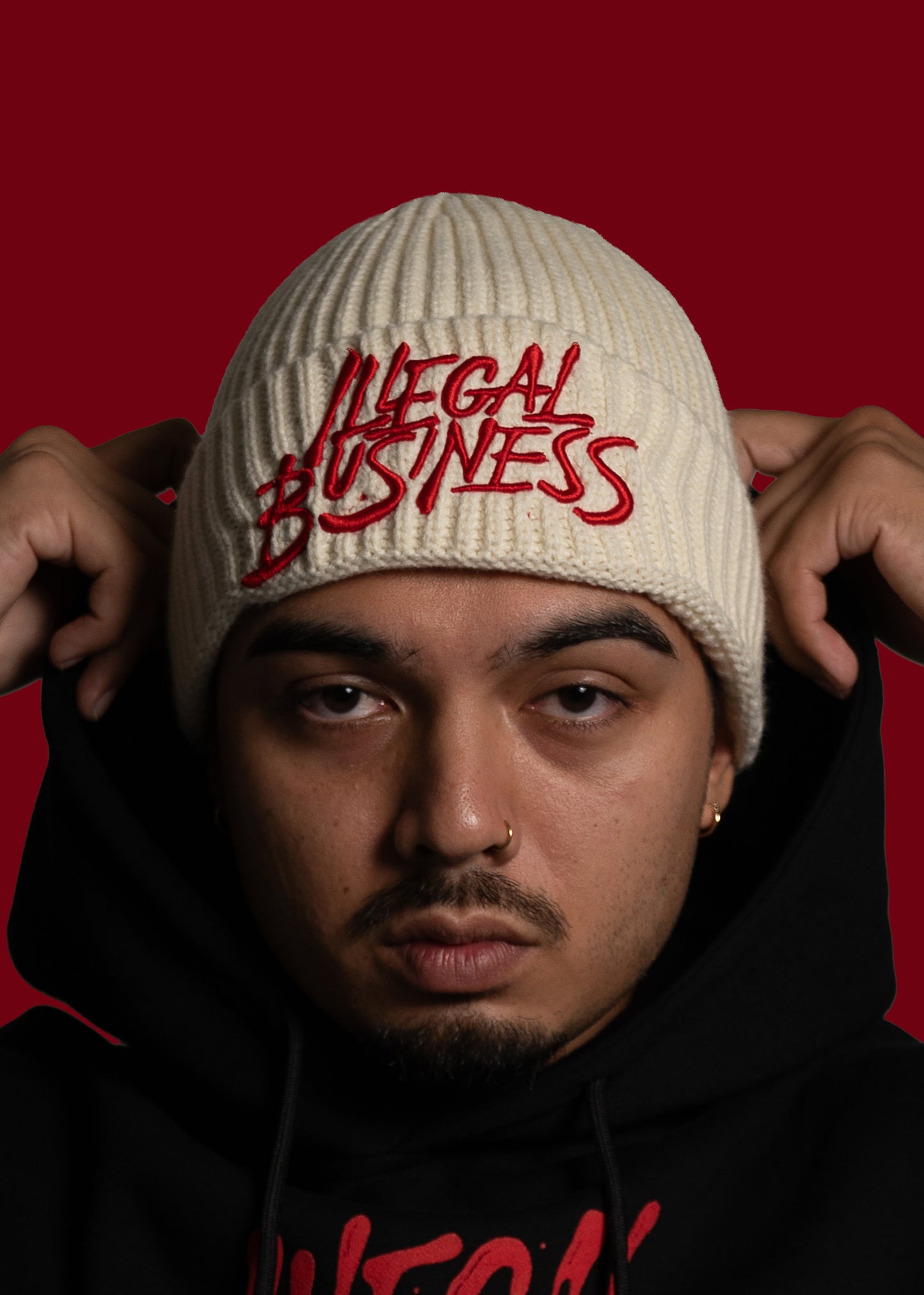 The Illegal Business Beanie - Cream/Red