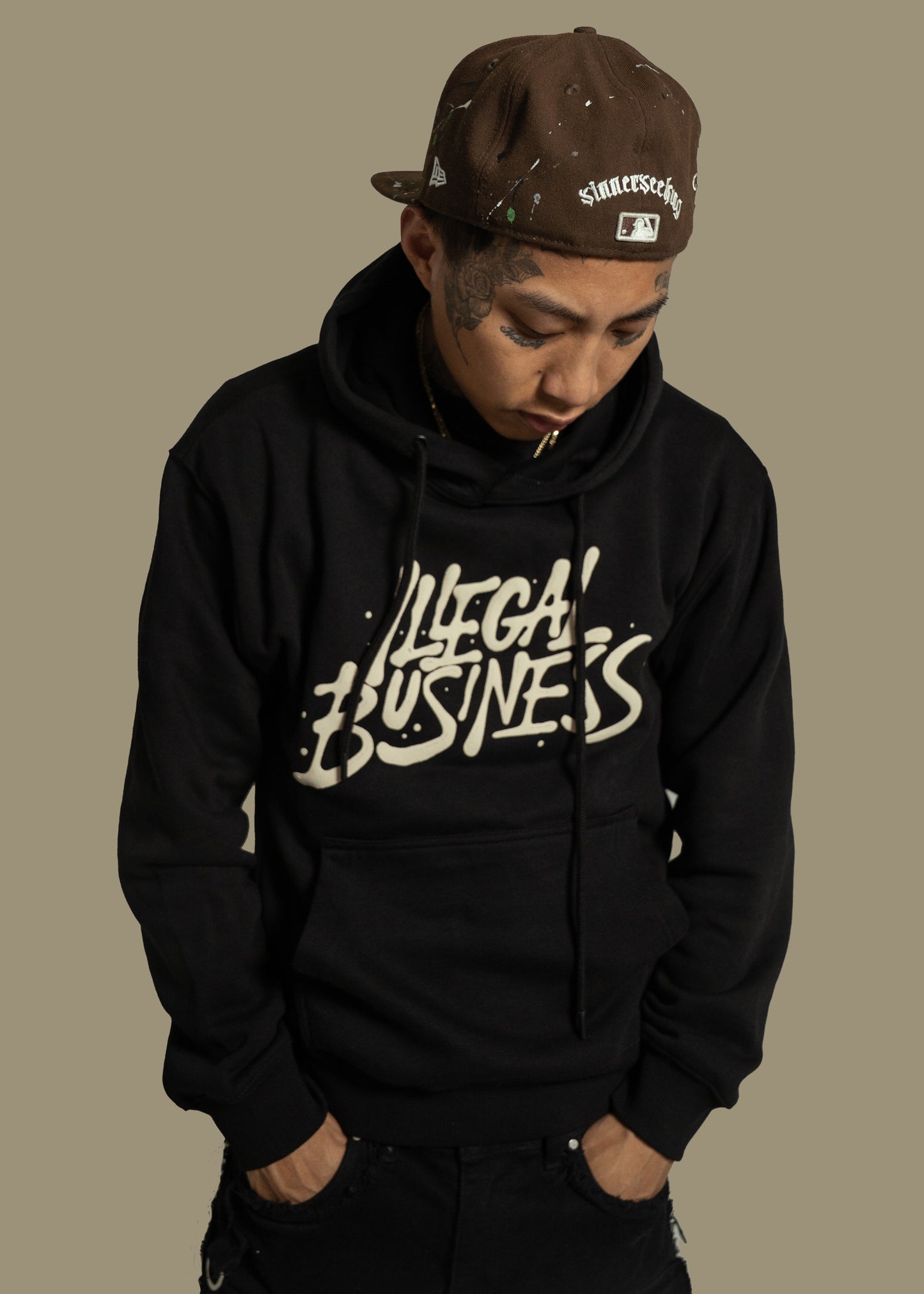 The Illegal Business Logo Hoodie - Black/Cream
