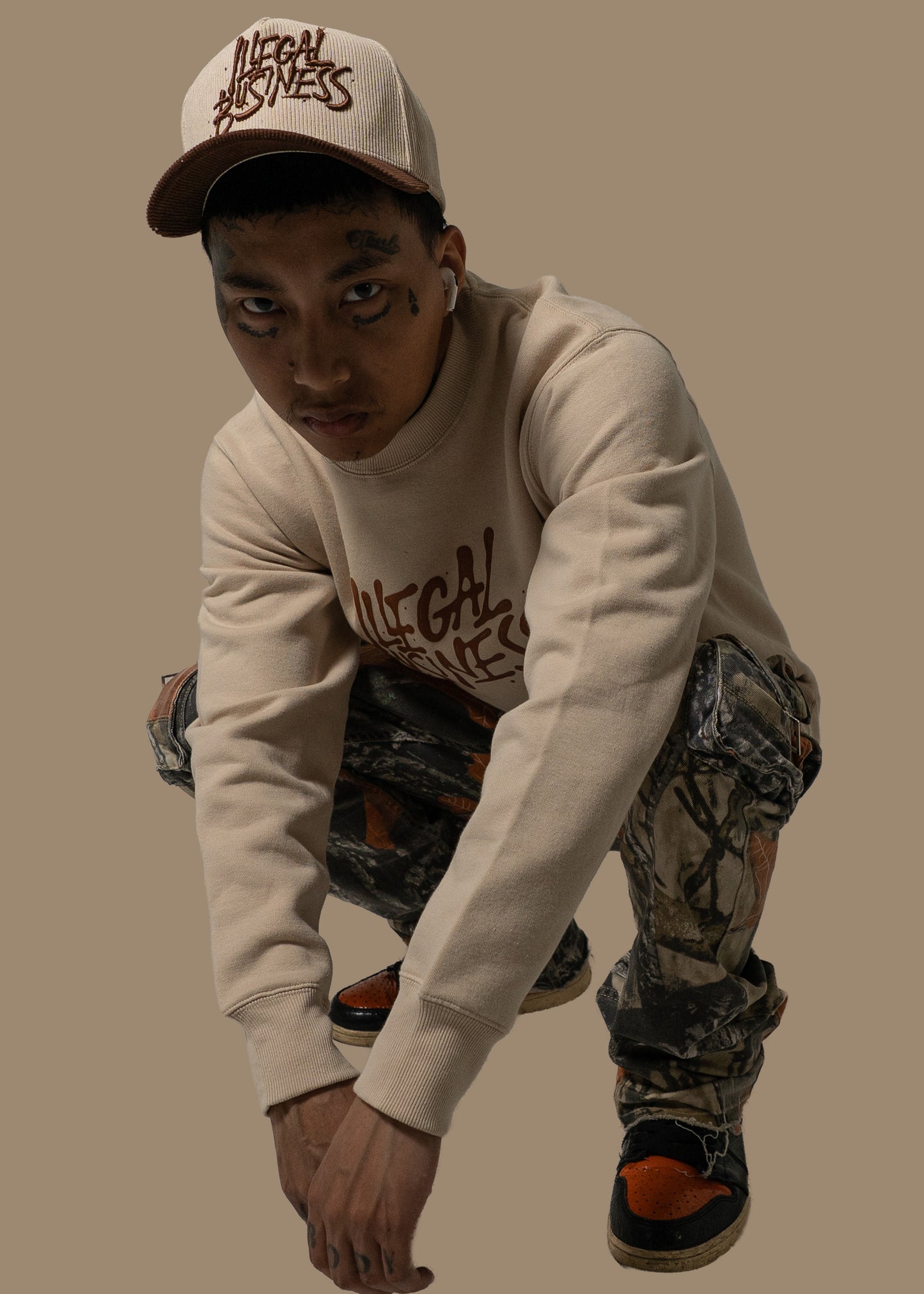 The Illegal Business Logo Crewneck Sweatshirt - Cream/Brown