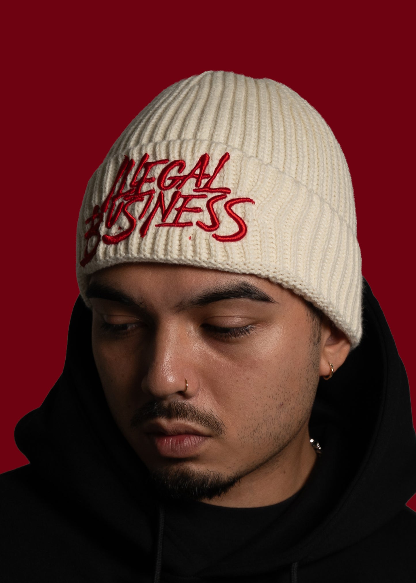 The Illegal Business Beanie - Cream/Red