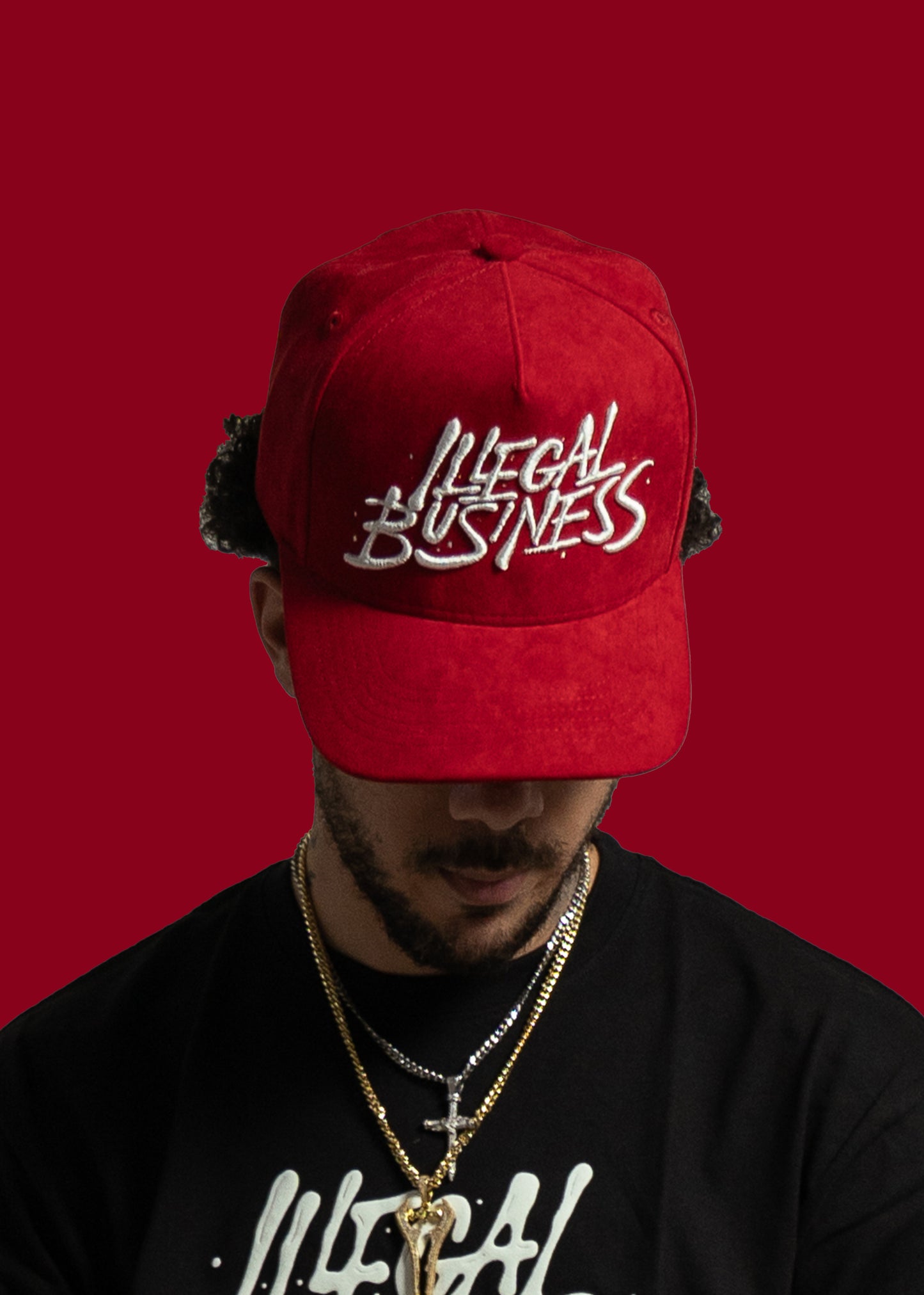 The Illegal A-Frame SUEDE Snapback - Red/White
