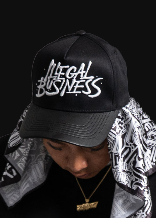 Illegal Business Leather Brim Hat - Black/Black/White