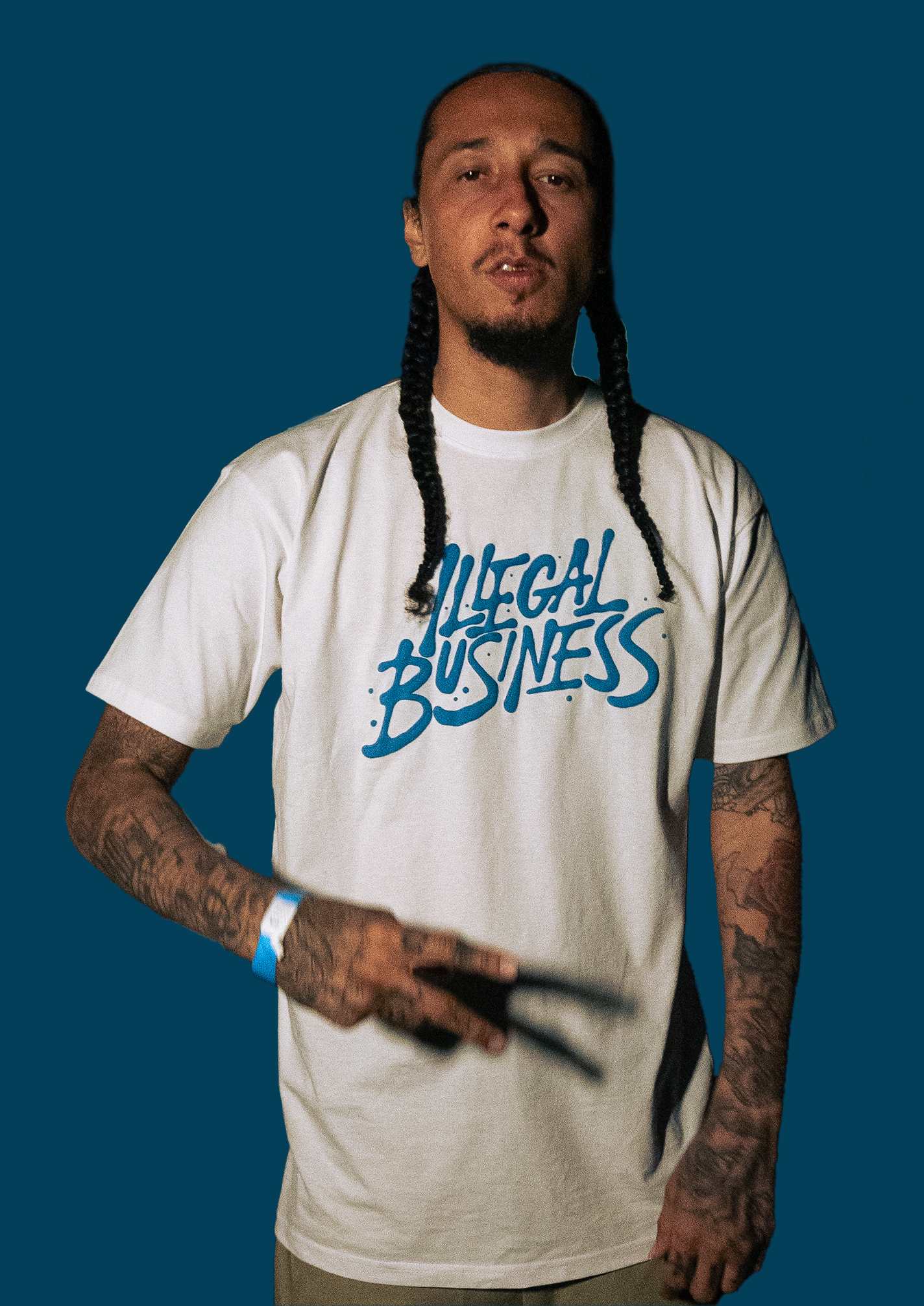 Illegal Business - Royal Blue Logo White Tee