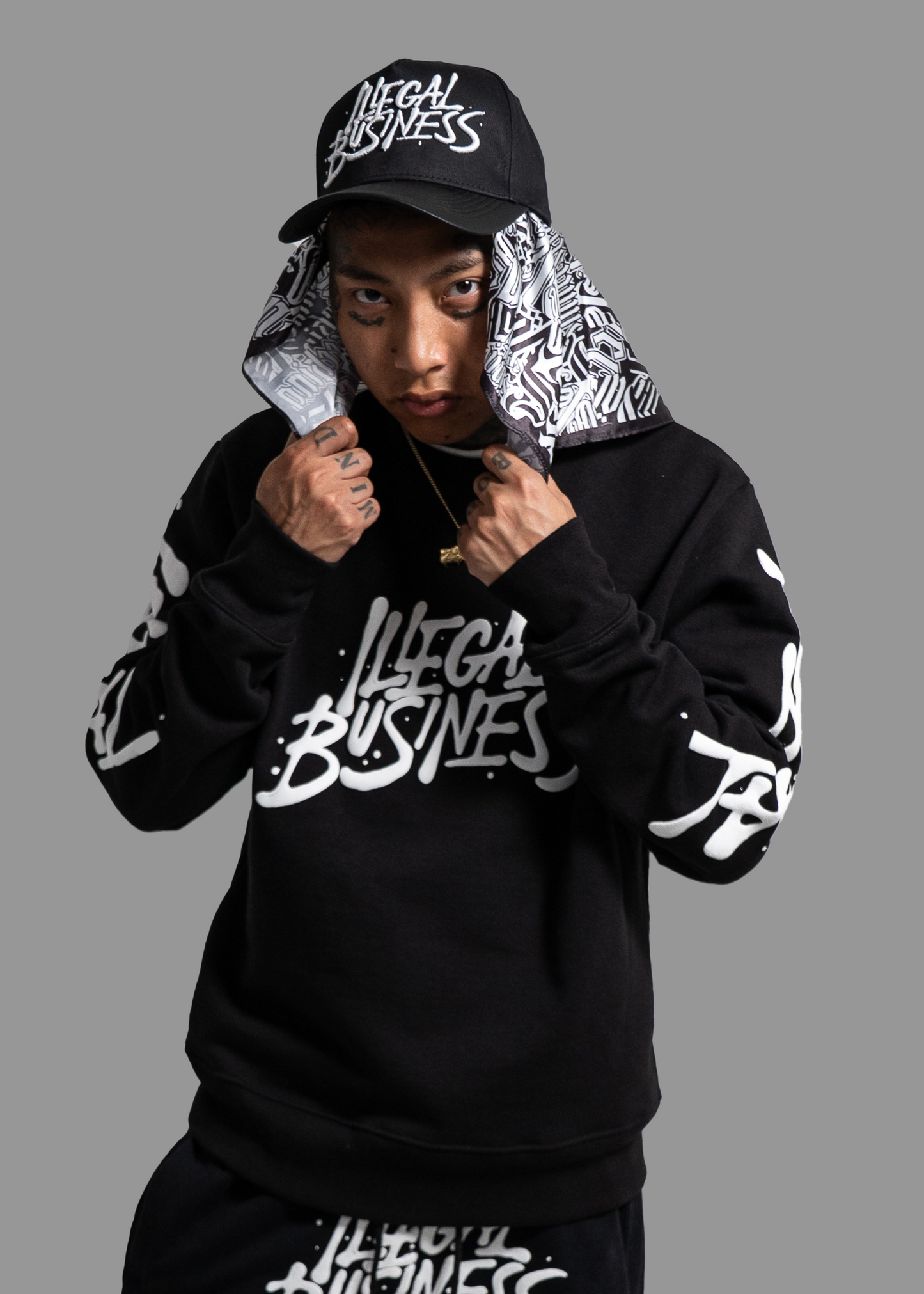 Illegal Business Black Crewneck with Illegal Sleeves