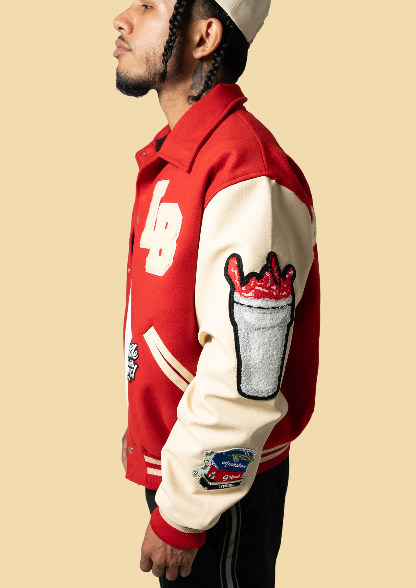 Illegal Red/Cream Cropped Fit Collard Varsity Jacket