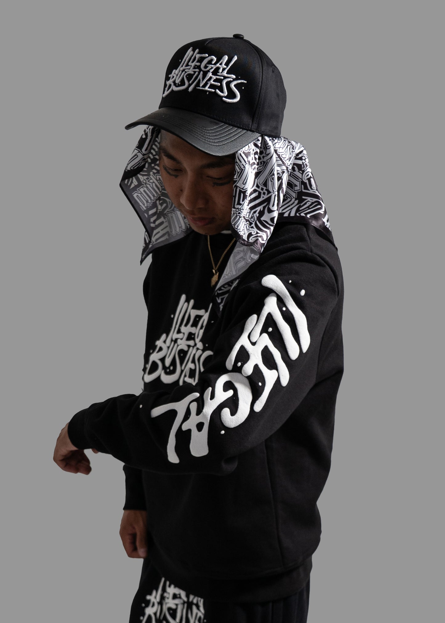 Illegal Business Black Crewneck with Illegal Sleeves