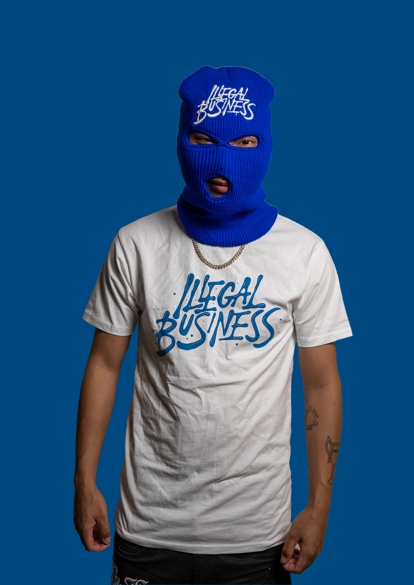 Illegal Business - Royal Blue Logo White Tee