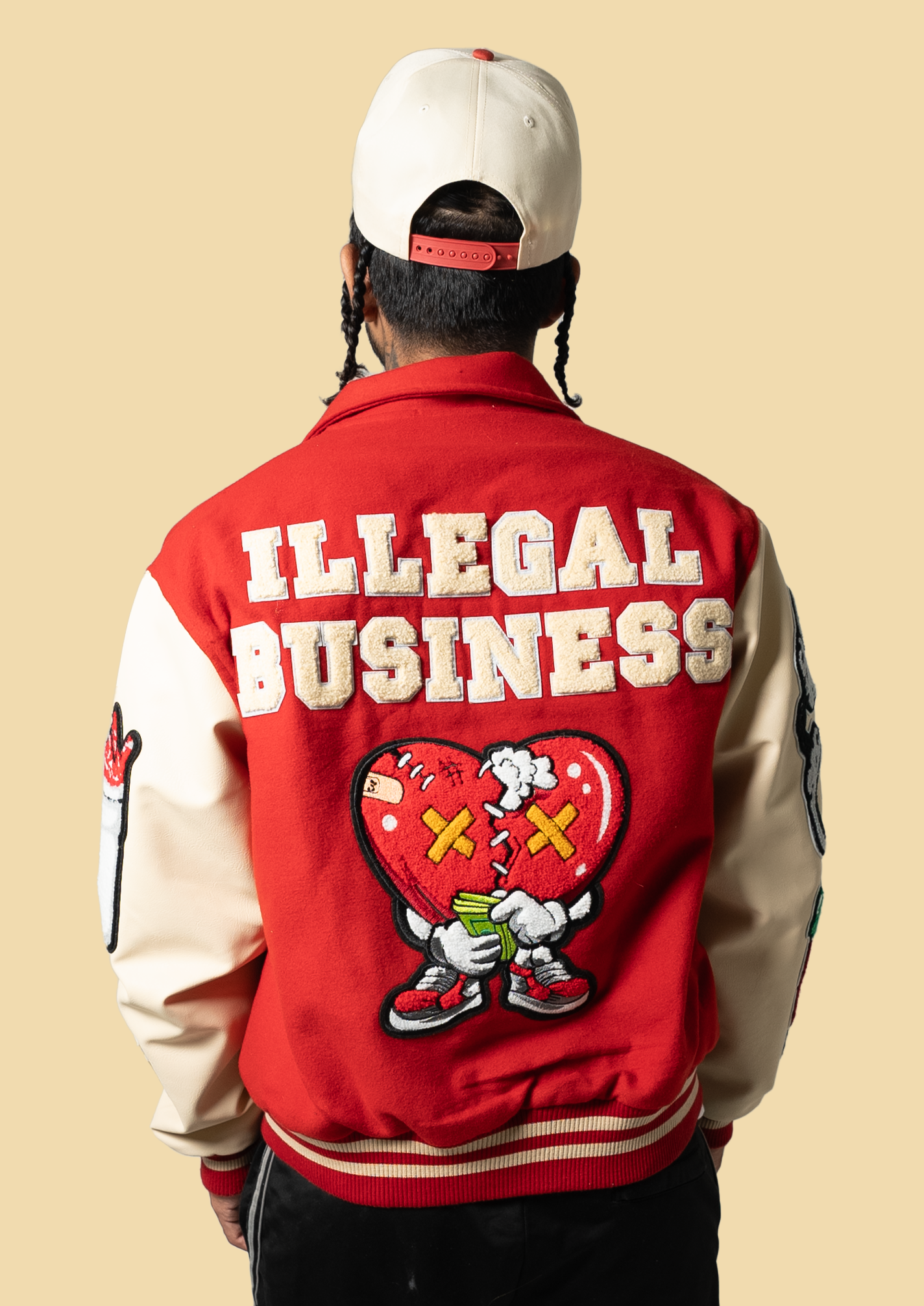 Illegal Red/Cream Cropped Fit Collard Varsity Jacket