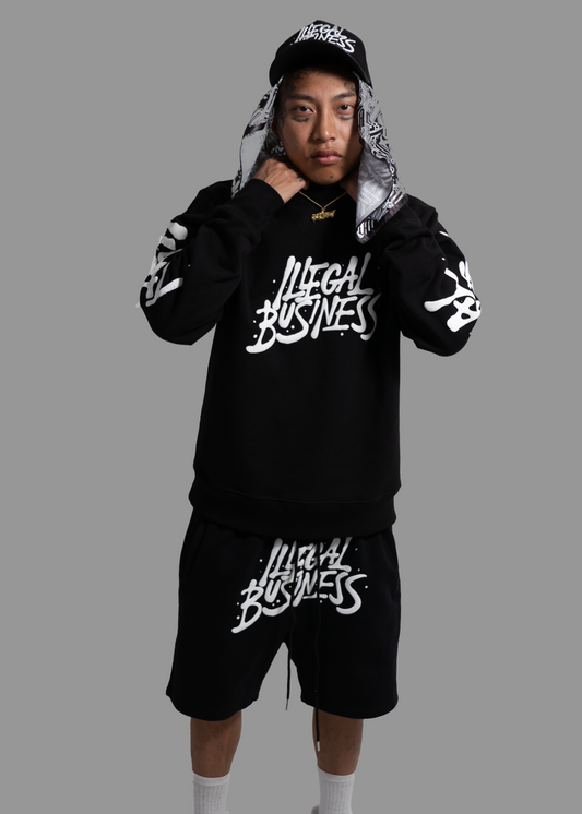 Illegal Business Black Crewneck and Short Set