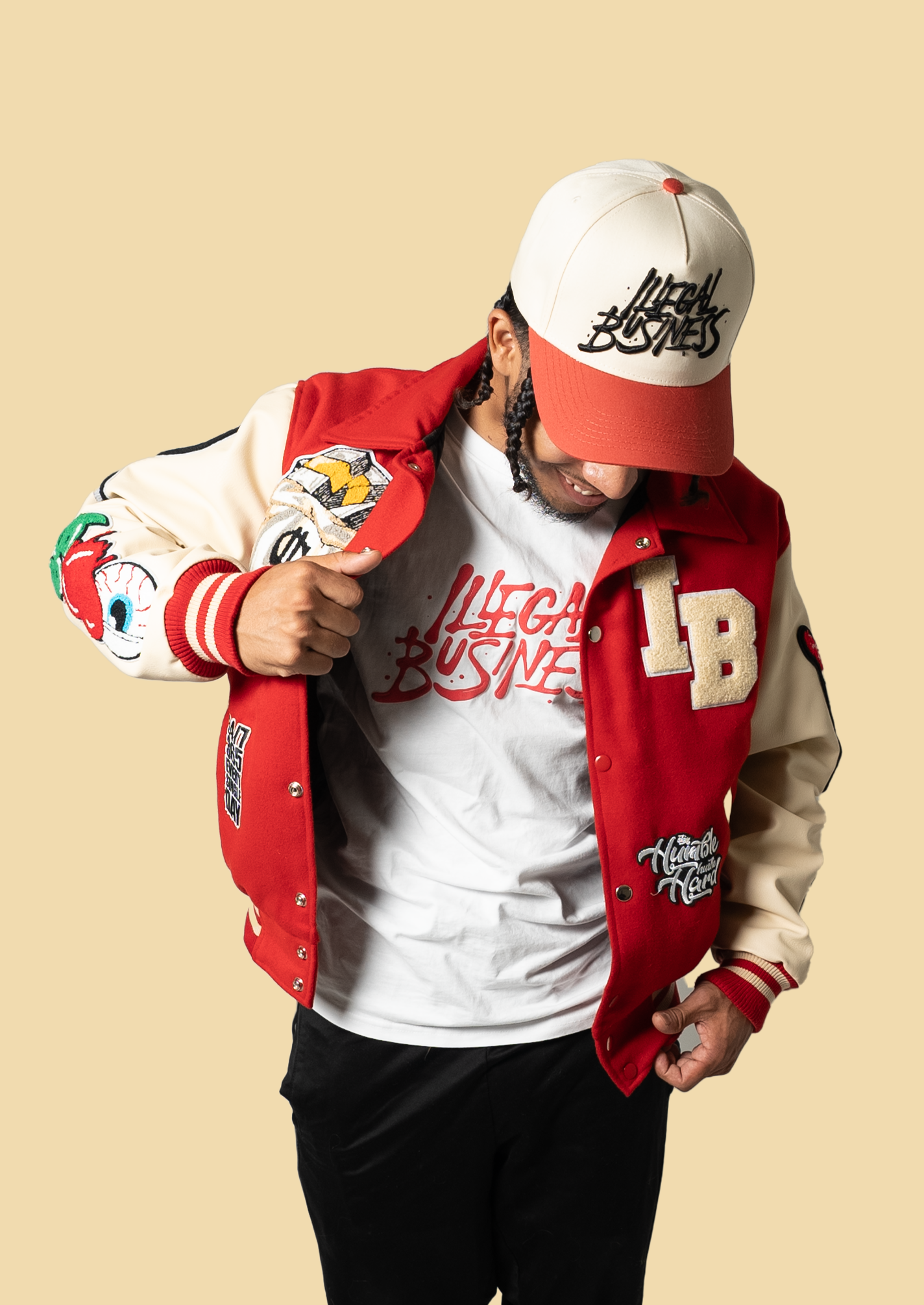 Illegal Red/Cream Cropped Fit Collard Varsity Jacket