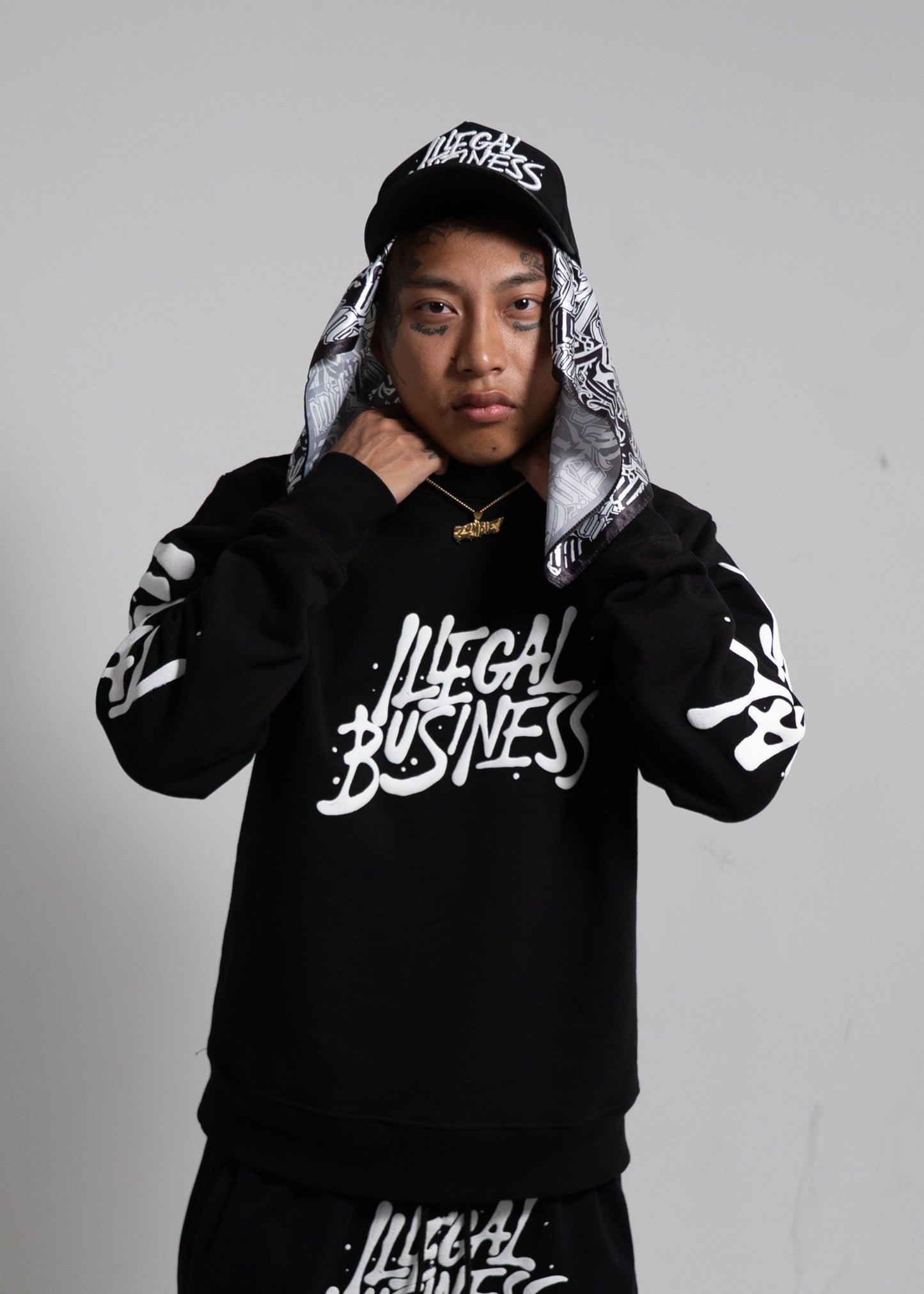 Illegal Business Black Crewneck with Illegal Sleeves