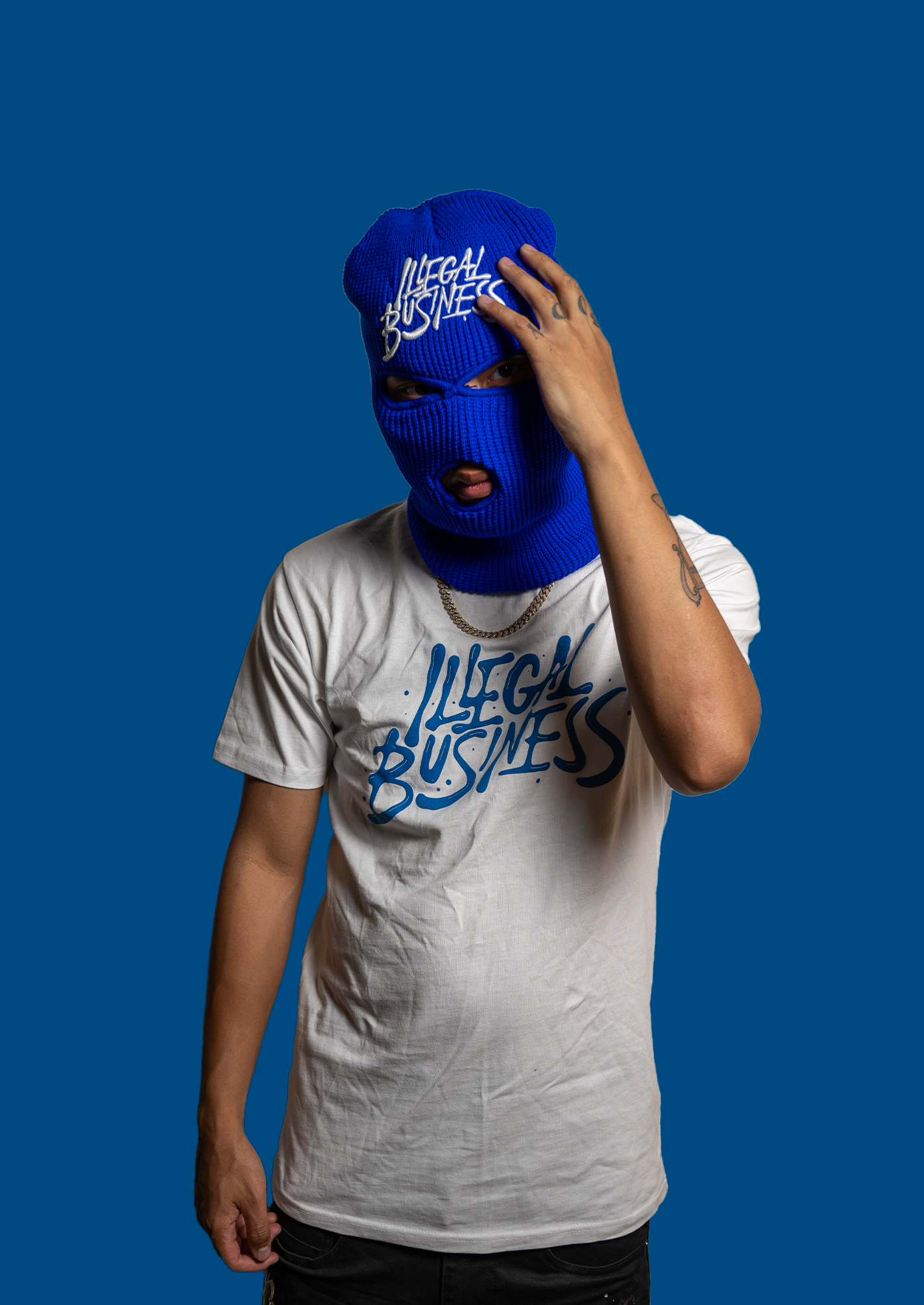 Illegal Business - Royal Blue Logo White Tee