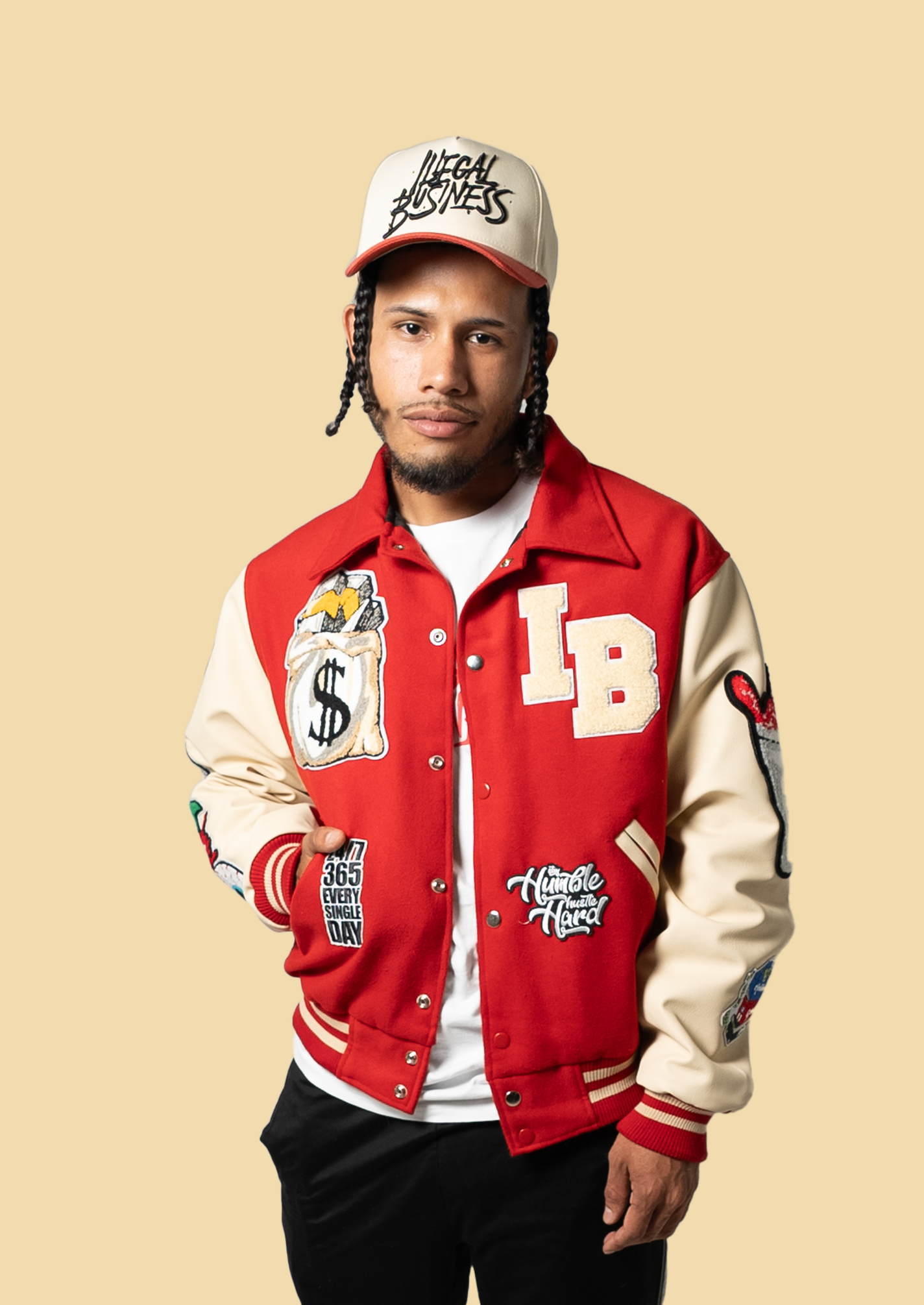 Illegal Red/Cream Cropped Fit Collard Varsity Jacket