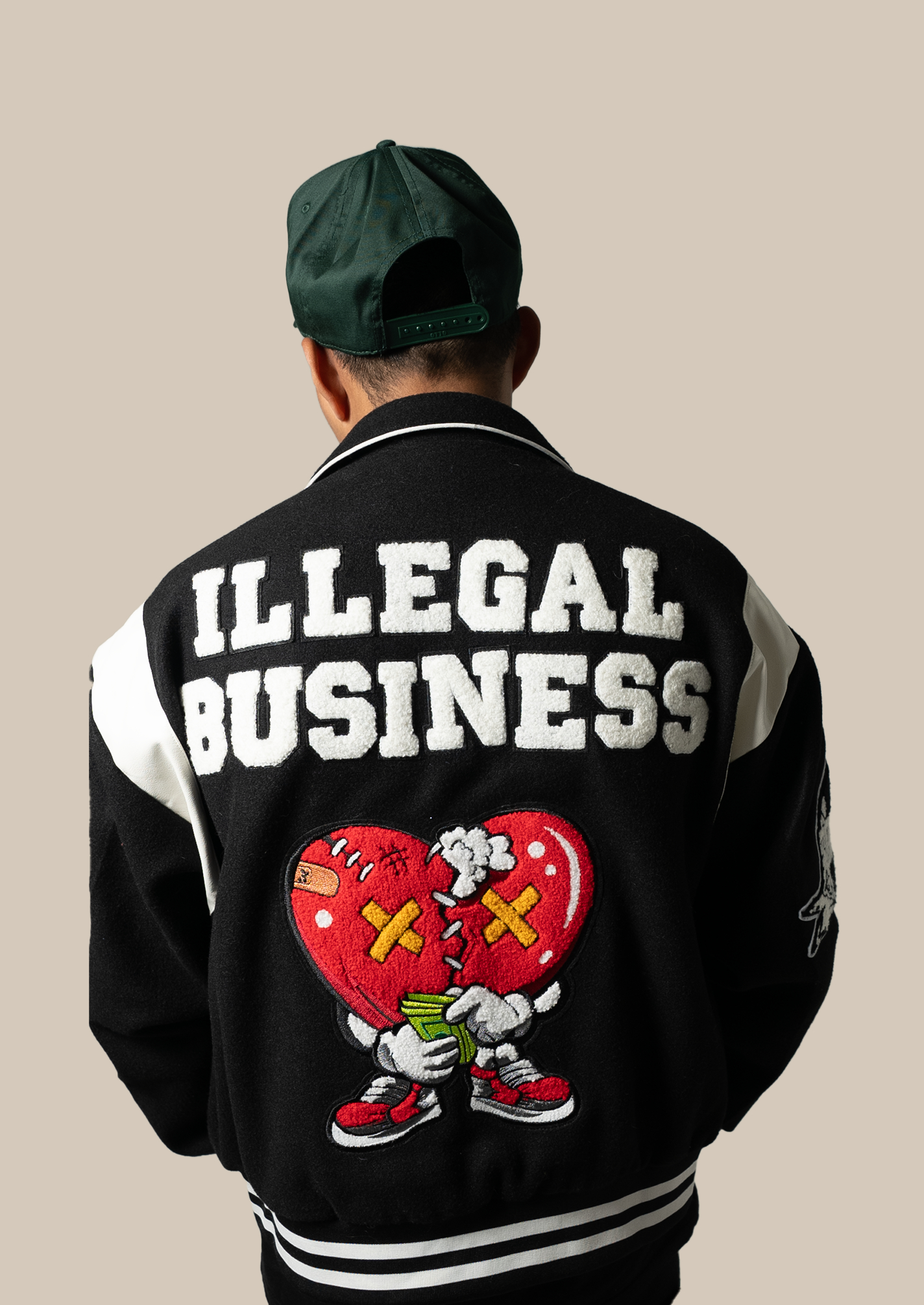 Illegal Cropped Fit Collard Varsity Jacket Black/White