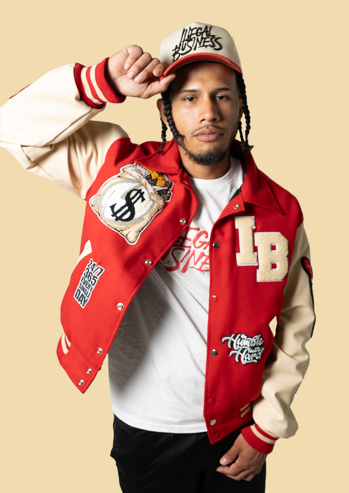 Illegal Red/Cream Cropped Fit Collard Varsity Jacket