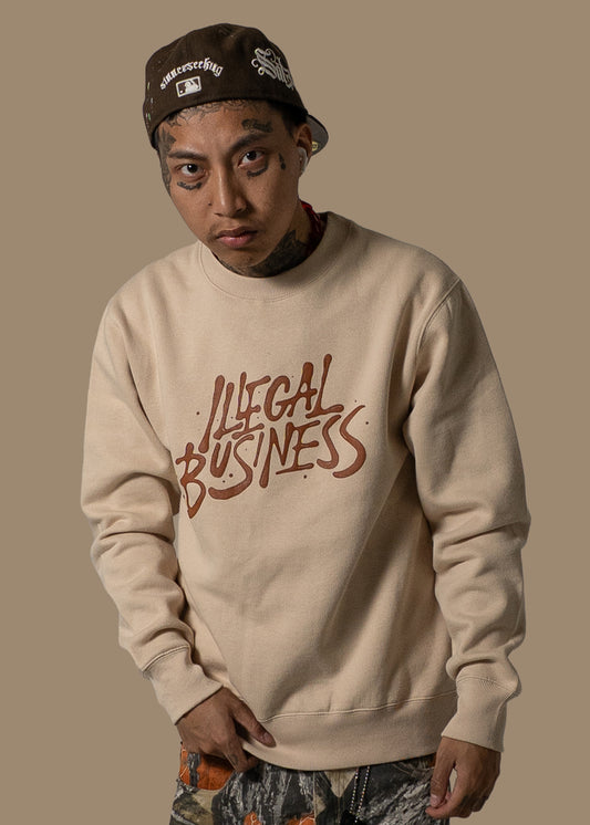 The Illegal Business Logo Crewneck Sweatshirt - Cream/Brown